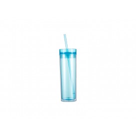 Sublimation 16OZ/473ml Double Wall Clear Plastic Mug with Straw & Lid (Light Blue)(10/pack)